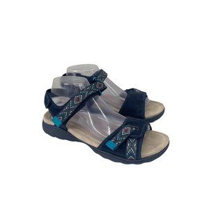 Clarks Amanda Sprint Blue Adjustable Open Toe Flat Sandals Shoes Womens 8.5 M